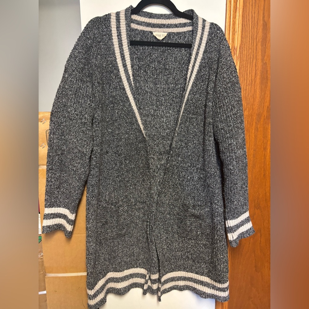 Sienna Sky Charcoal Cardigan with Cream Accents